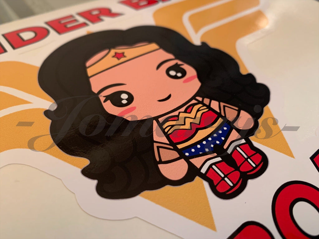Custom Wonder Baby or Kid on Board Vinyl Sticker Decal Cute woman dc comic girl