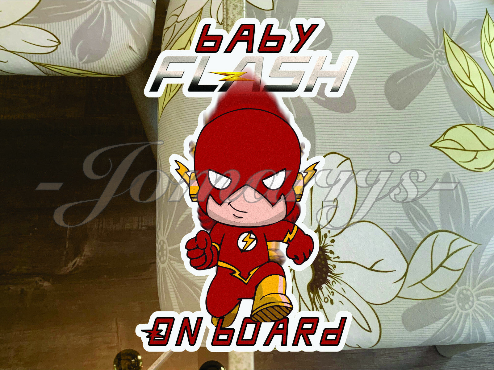Custom Chibi The Flash Baby (or Kid) on Board Sticker Decal Marvel Dc comics