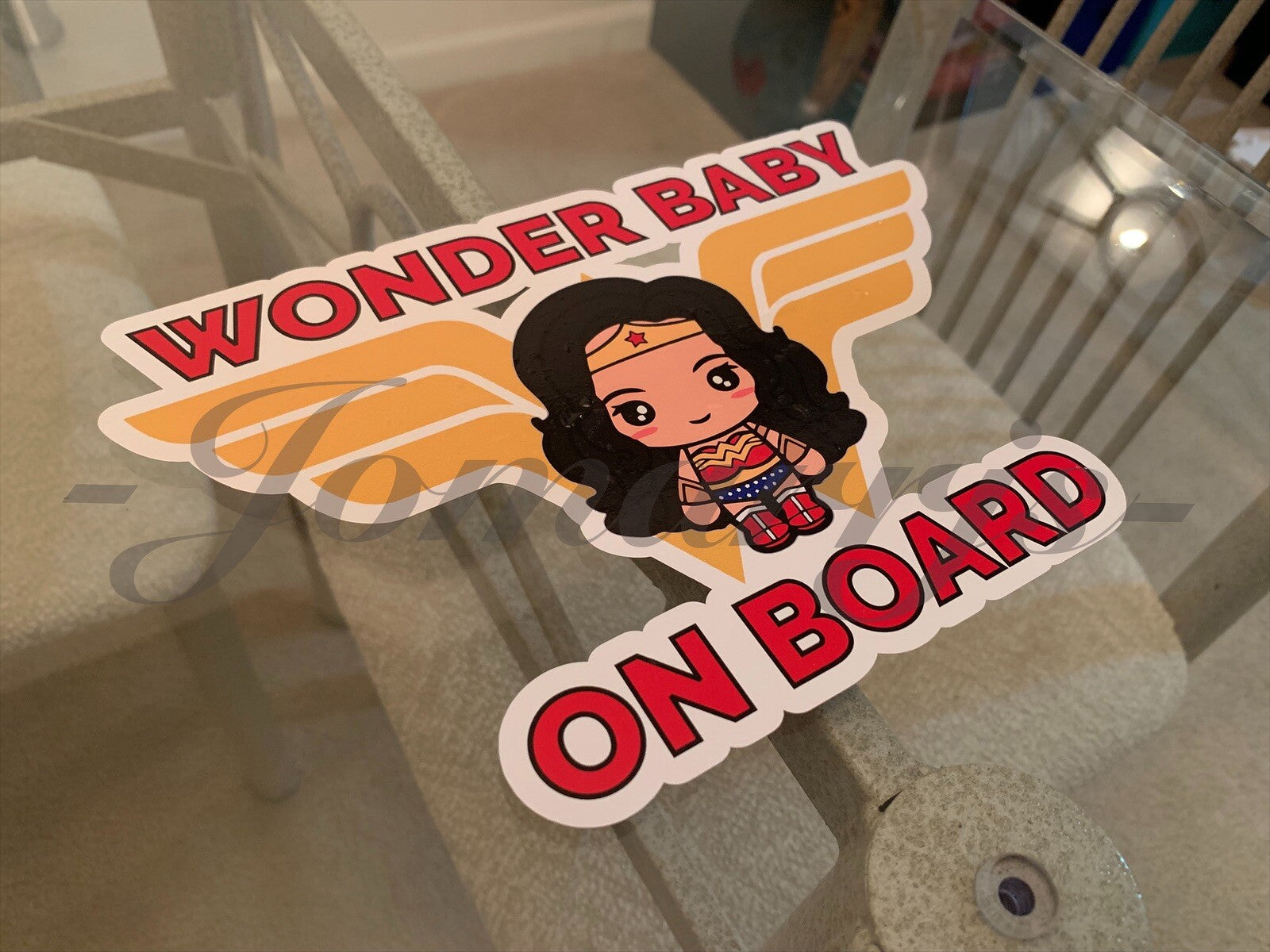 Custom Wonder Baby or Kid on Board Vinyl Sticker Decal Cute woman dc comic girl