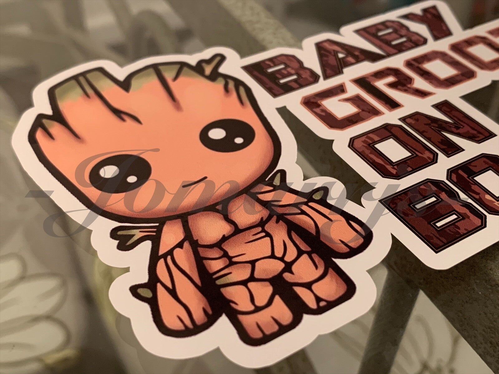 Custom Chibi Baby (or Kid) Groot on Board Vinyl Sticker Decal Cute Marvel I am