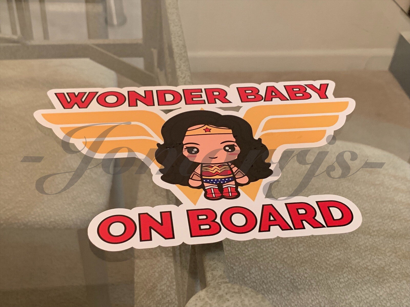 Custom Wonder Baby or Kid on Board Vinyl Sticker Decal Cute woman dc comic girl