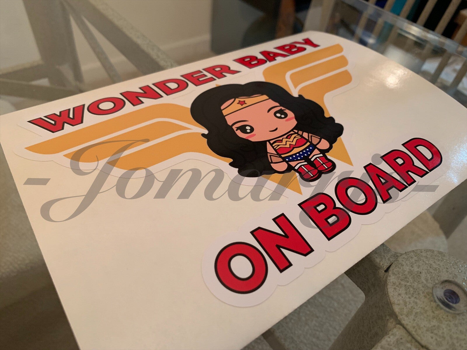 Custom Wonder Baby or Kid on Board Vinyl Sticker Decal Cute woman dc comic girl
