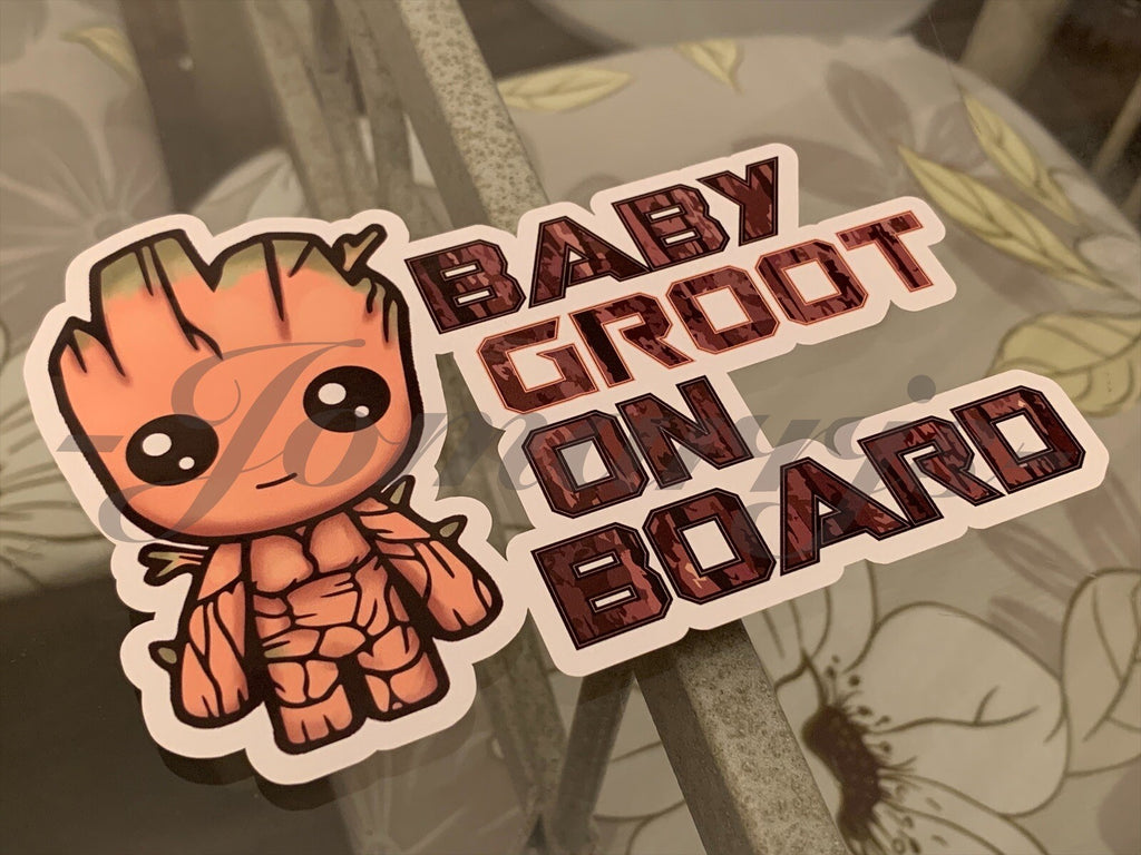 Custom Chibi Baby (or Kid) Groot on Board Vinyl Sticker Decal Cute Marvel I am