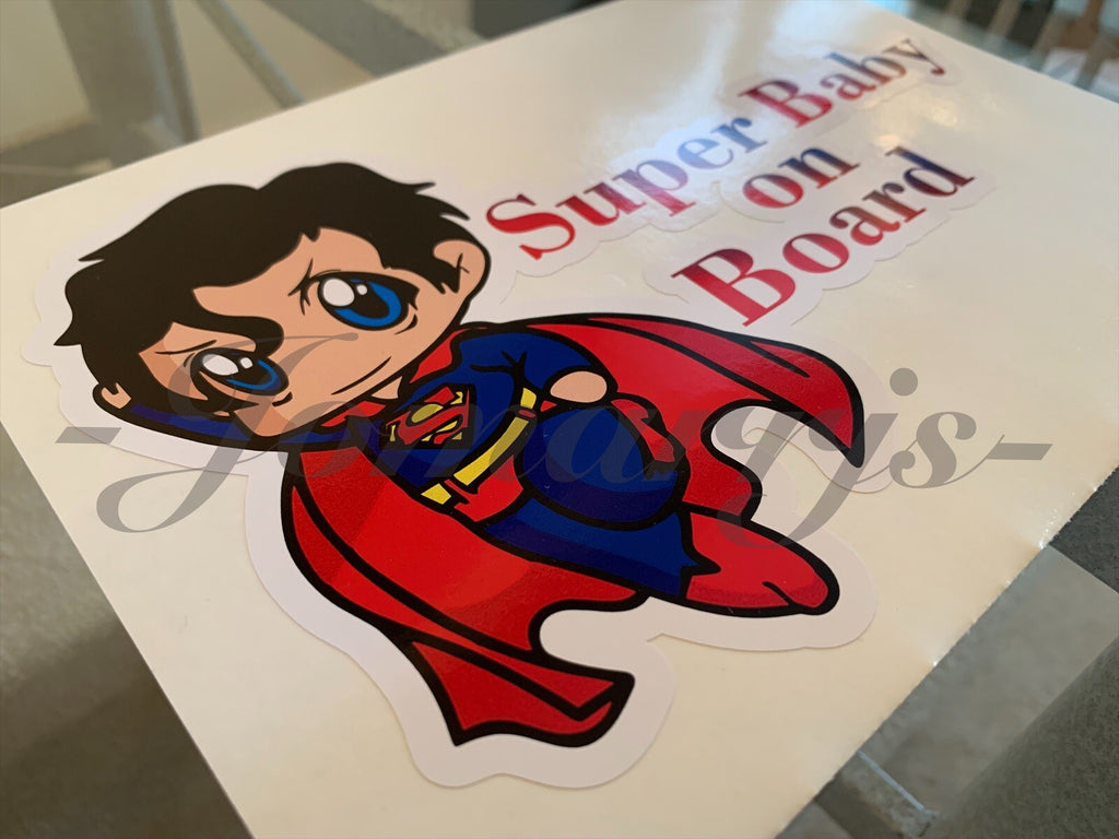 Custom Super Baby (or Kid) on Board Vinyl Sticker Decal Cute Superman dc comics