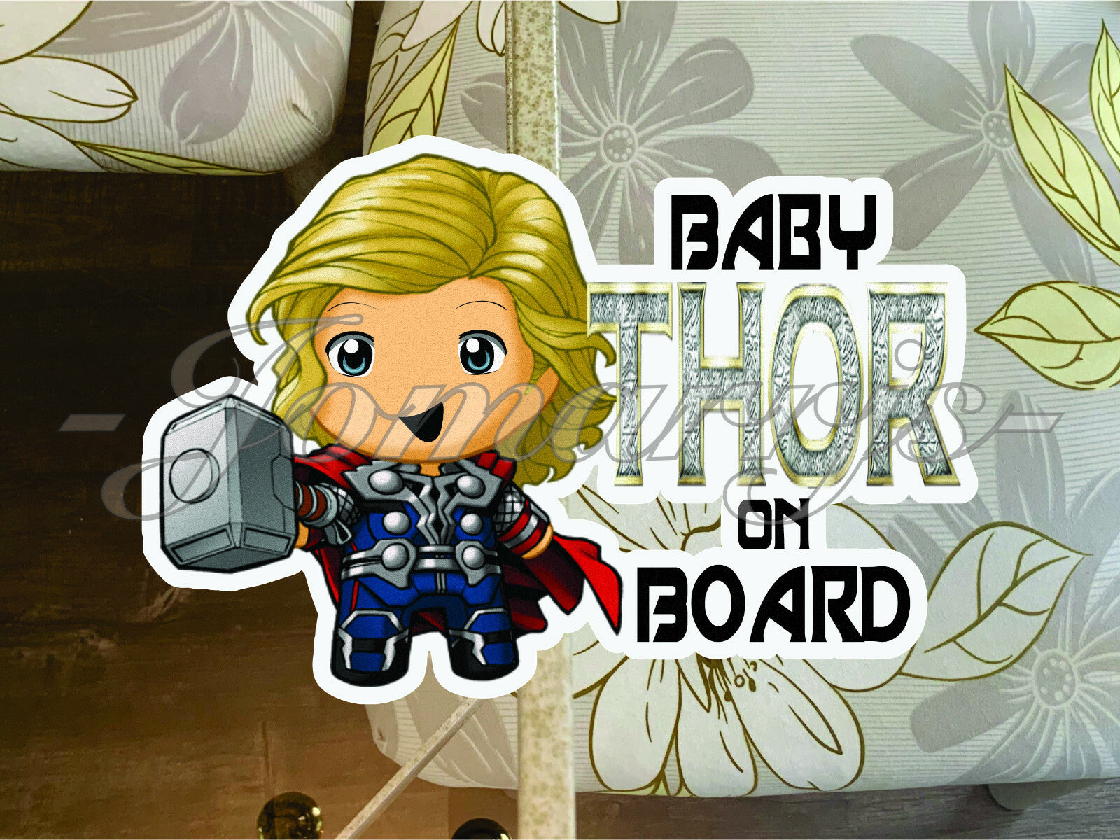 Custom Chibi Thor Baby (or Kid) on Board Sticker Decal Marvel Comics Avengers