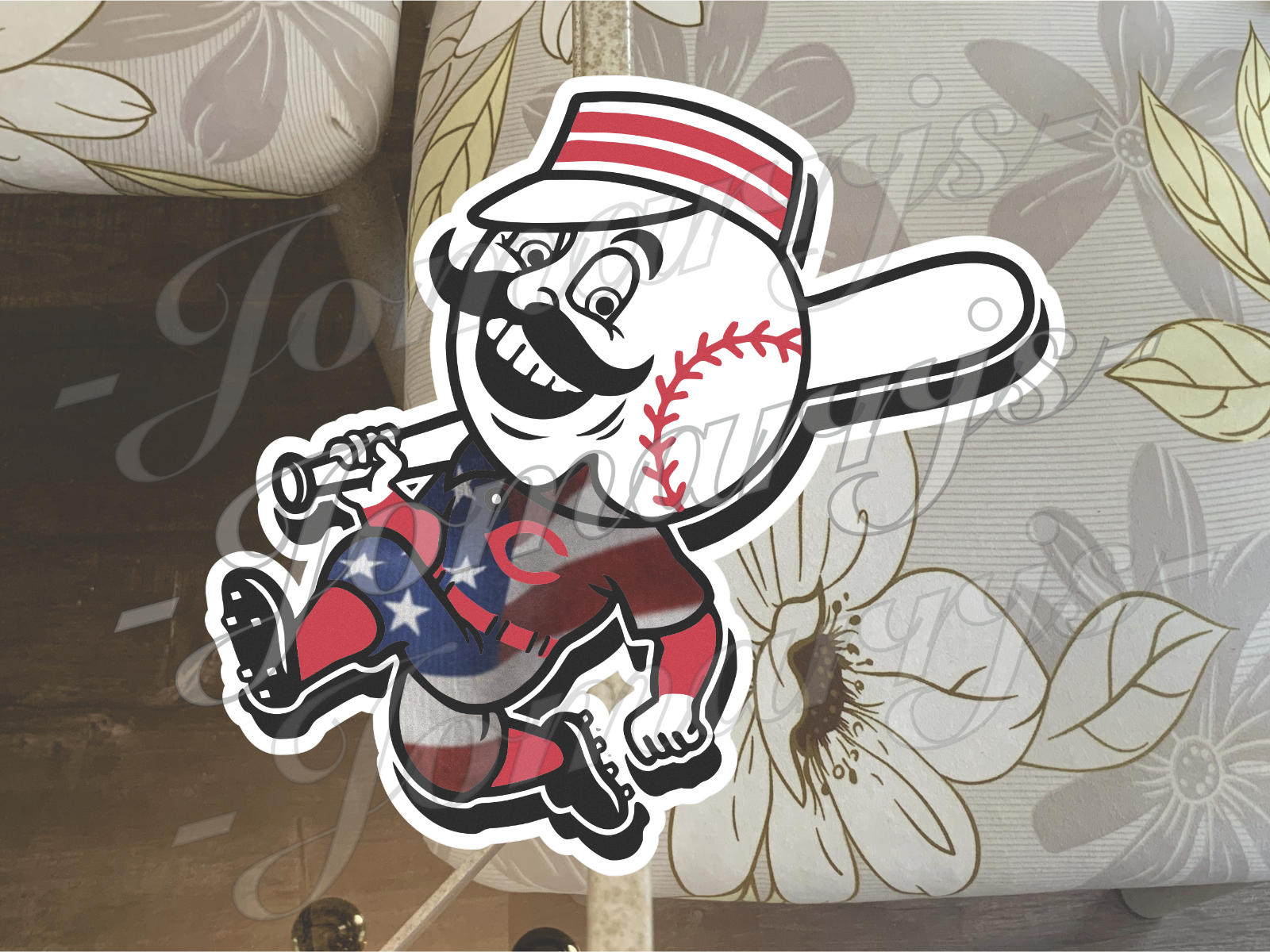 Cincinnati Reds Custom American Flag MLB Sticker Decal 2-18" waterproof