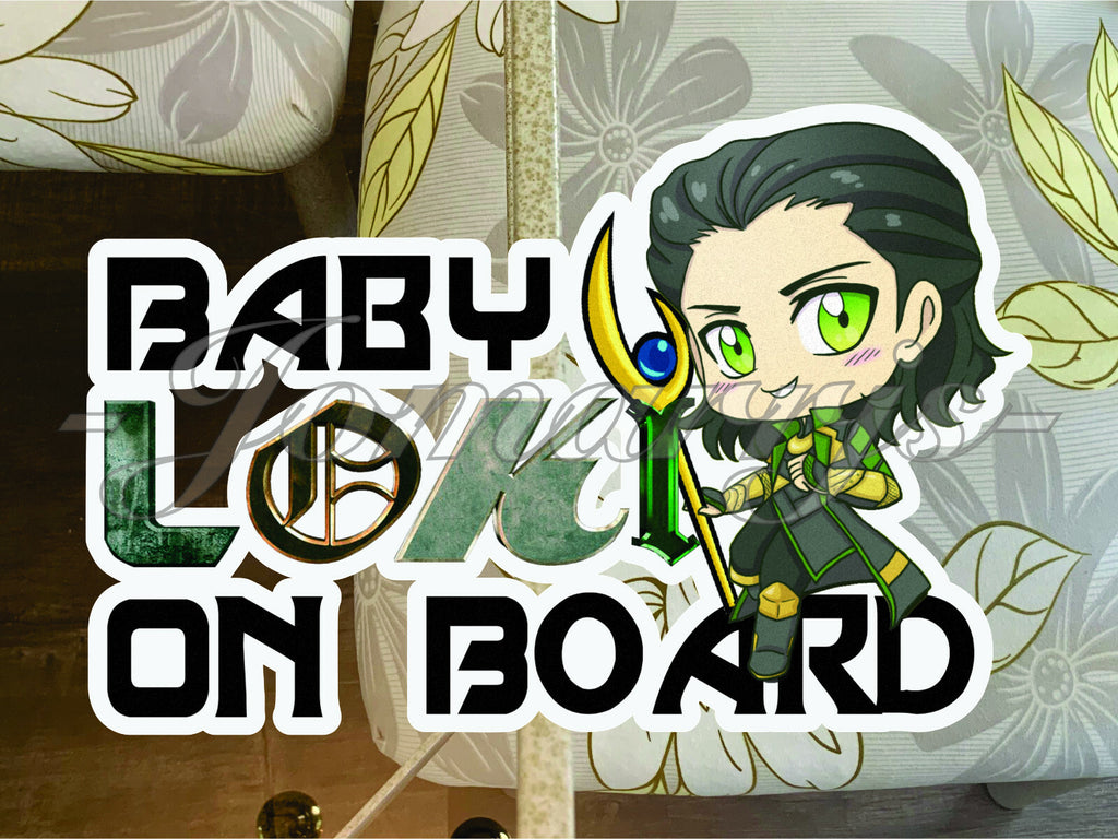 Custom Chibi Loki Baby or Kid on Board Sticker Decal Cute Marvel Comics Avengers