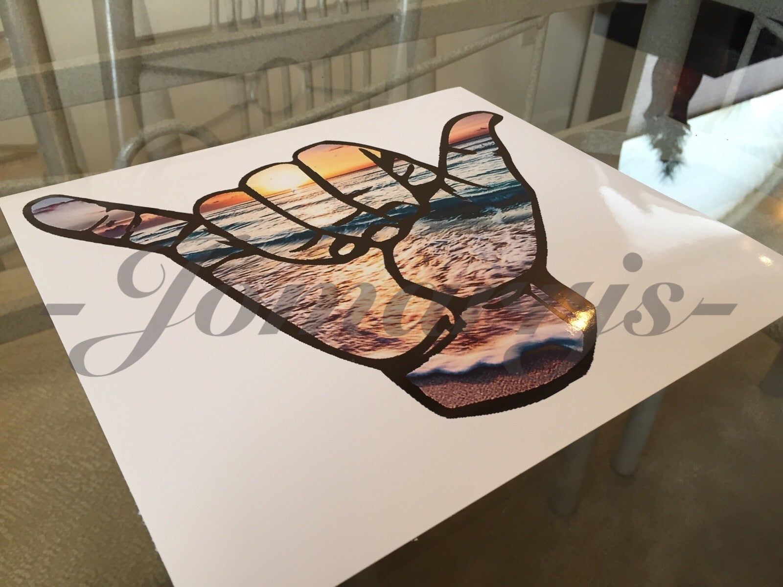 Hang Loose Good Vibes Surfing Beach Scenic Sunset Sticker Decal Shaka ten 10
