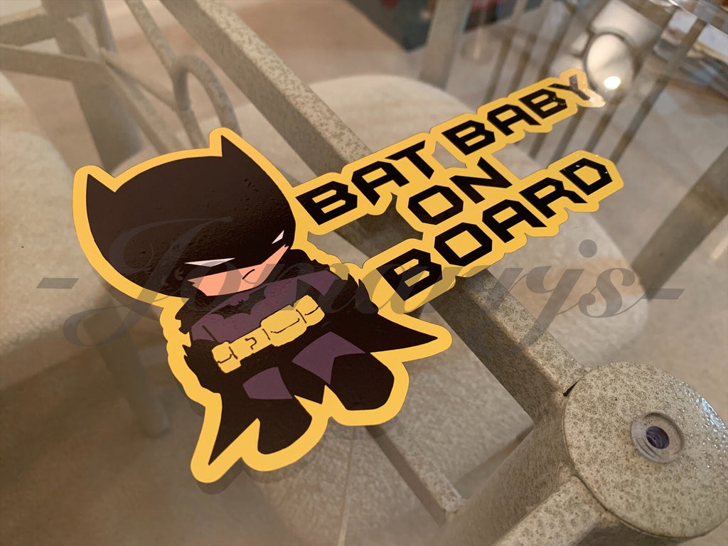 Custom Bat Baby or Bat Kid on Board Vinyl Sticker Decal Cute Batman dc comics