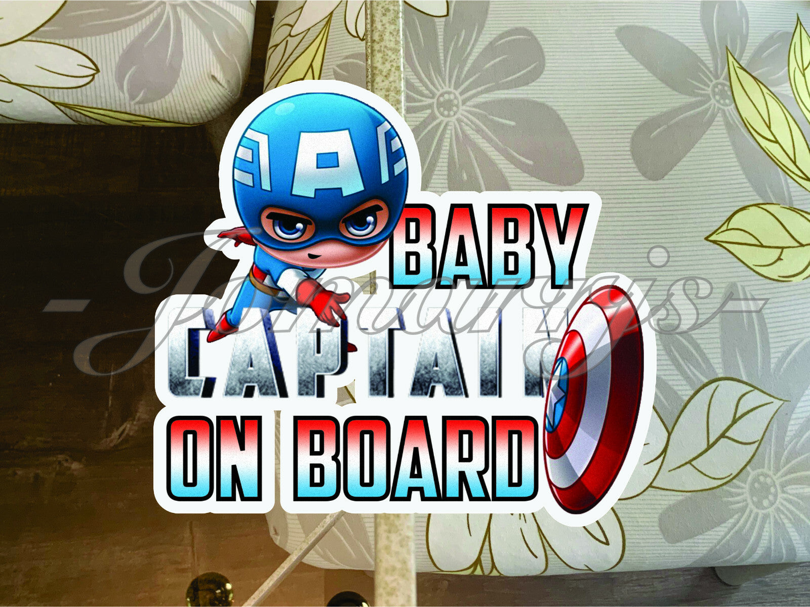 Captain America Baby on Board Sticker Marvel Comics Avengers Patriotic Chibi