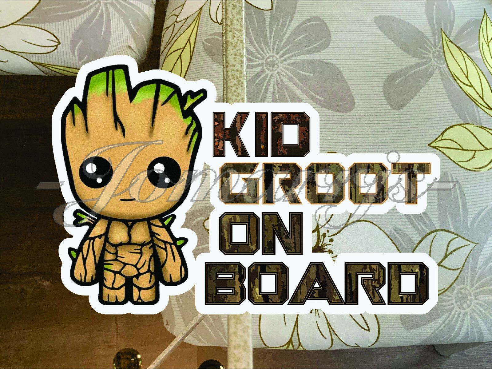 Custom Chibi Baby (or Kid) Groot on Board Vinyl Sticker Decal Cute Marvel I am