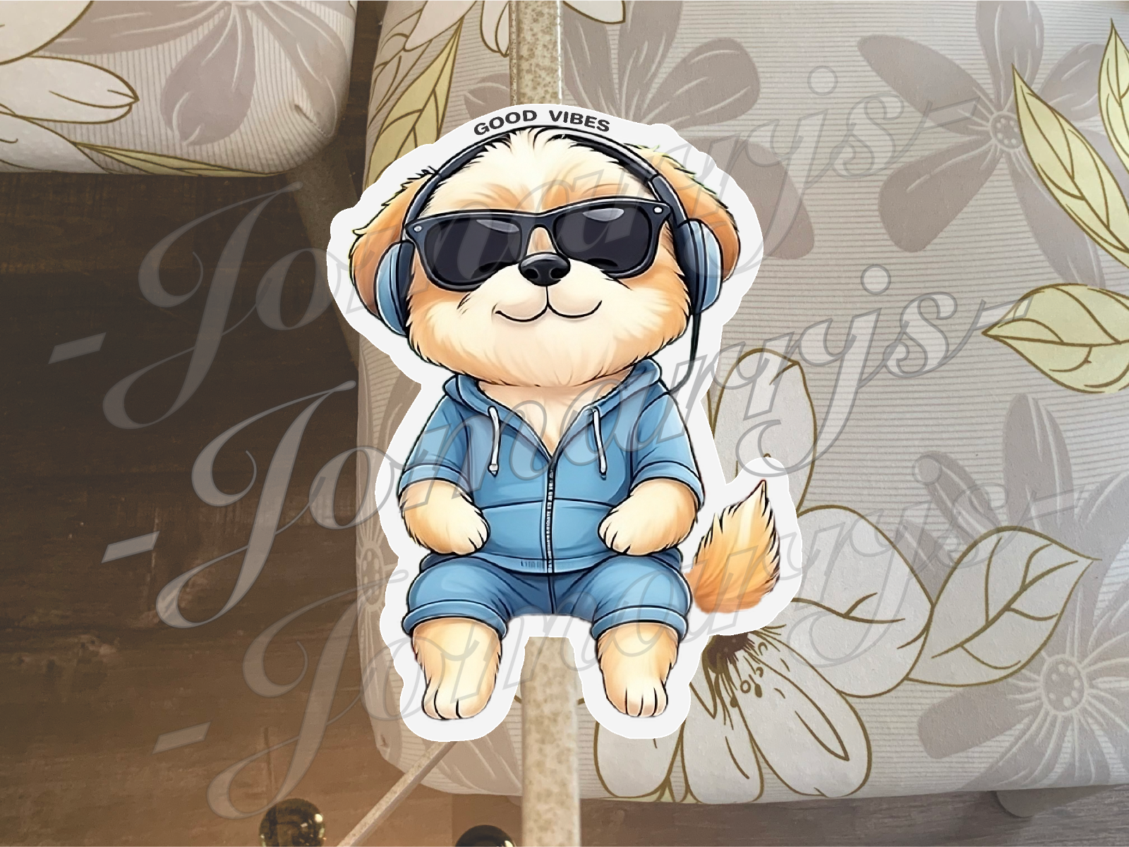 Custom GOOD VIBES Chibi Dog Shades Sticker Decal Music Chilltop cute fun lofi