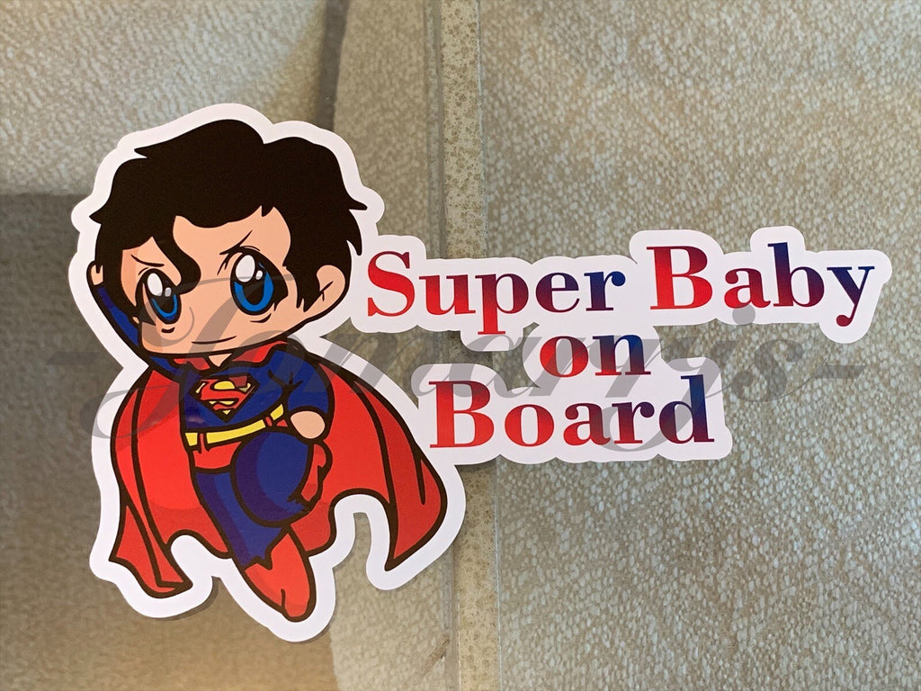 Custom Super Baby (or Kid) on Board Vinyl Sticker Decal Cute Superman dc comics