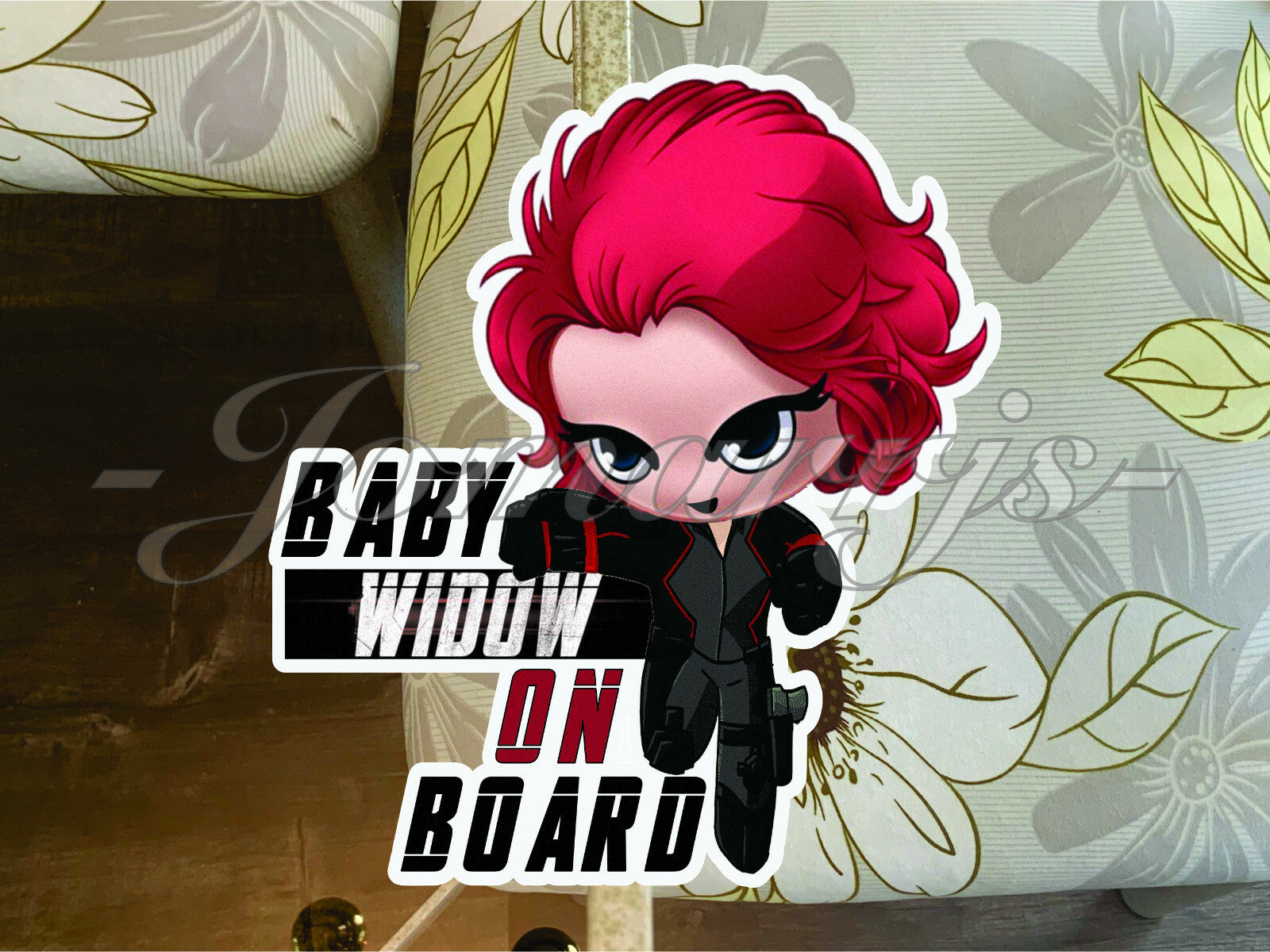 Black Widow Baby (or Kid) on Board Sticker Marvel Comics Avengers Natalie Chibi