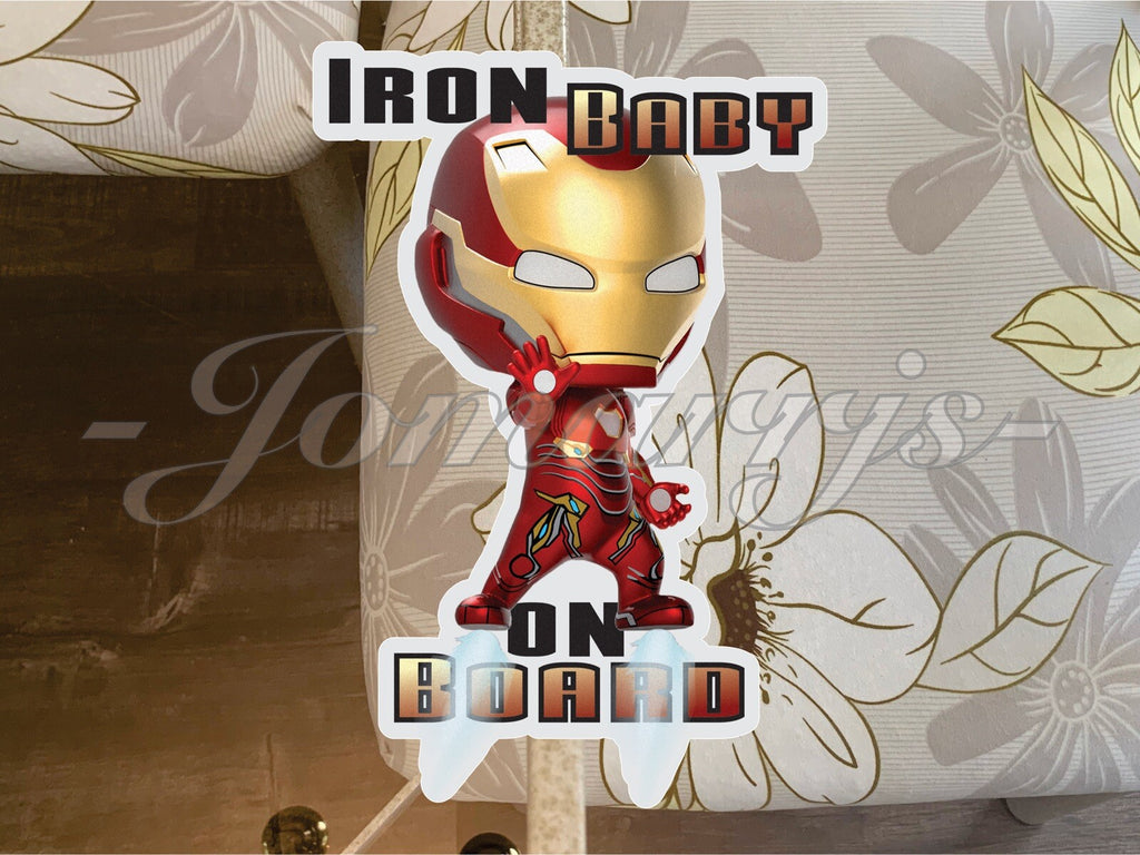 Custom Chibi Iron Man Baby on Board Vinyl Sticker Decal Cute Marvel Tony Stark