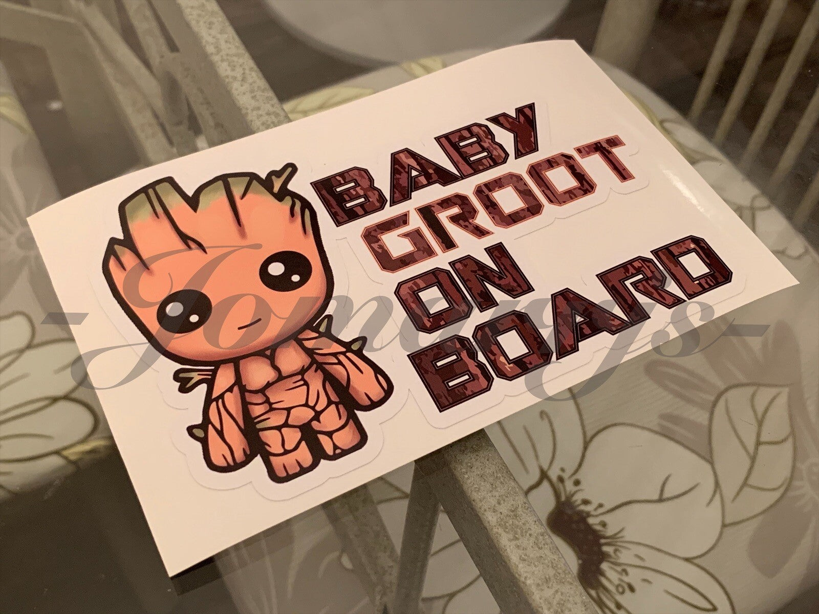 Custom Chibi Baby (or Kid) Groot on Board Vinyl Sticker Decal Cute Marvel I am