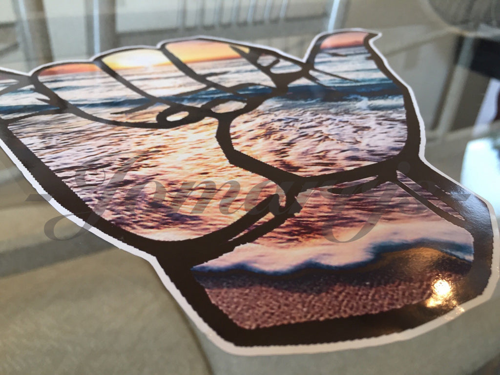 Hang Loose Good Vibes Surfing Beach Scenic Sunset Sticker Decal Shaka ten 10