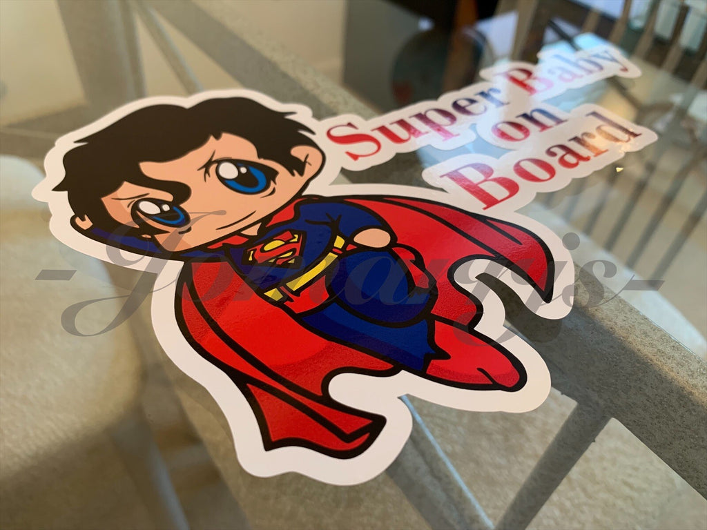 Custom Super Baby (or Kid) on Board Vinyl Sticker Decal Cute Superman dc comics
