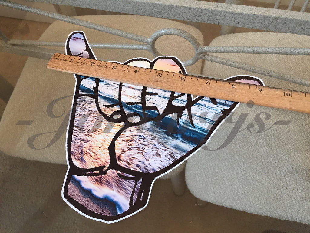Hang Loose Good Vibes Surfing Beach Scenic Sunset Sticker Decal Shaka ten 10