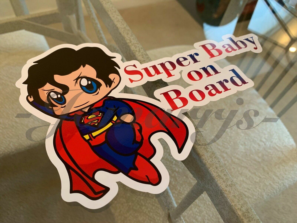 Custom Super Baby (or Kid) on Board Vinyl Sticker Decal Cute Superman dc comics