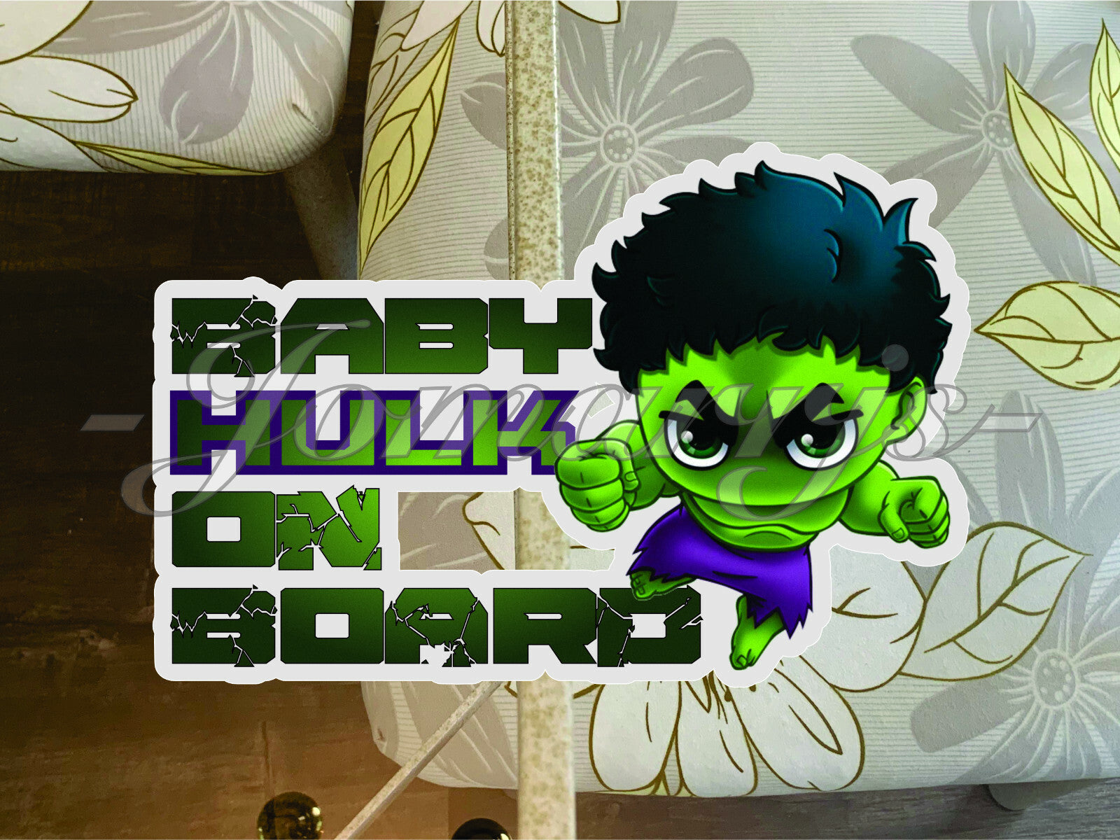 Custom Chibi Baby (or Kid) Hulk on Board Vinyl Sticker Decal Cute Marvel Smash