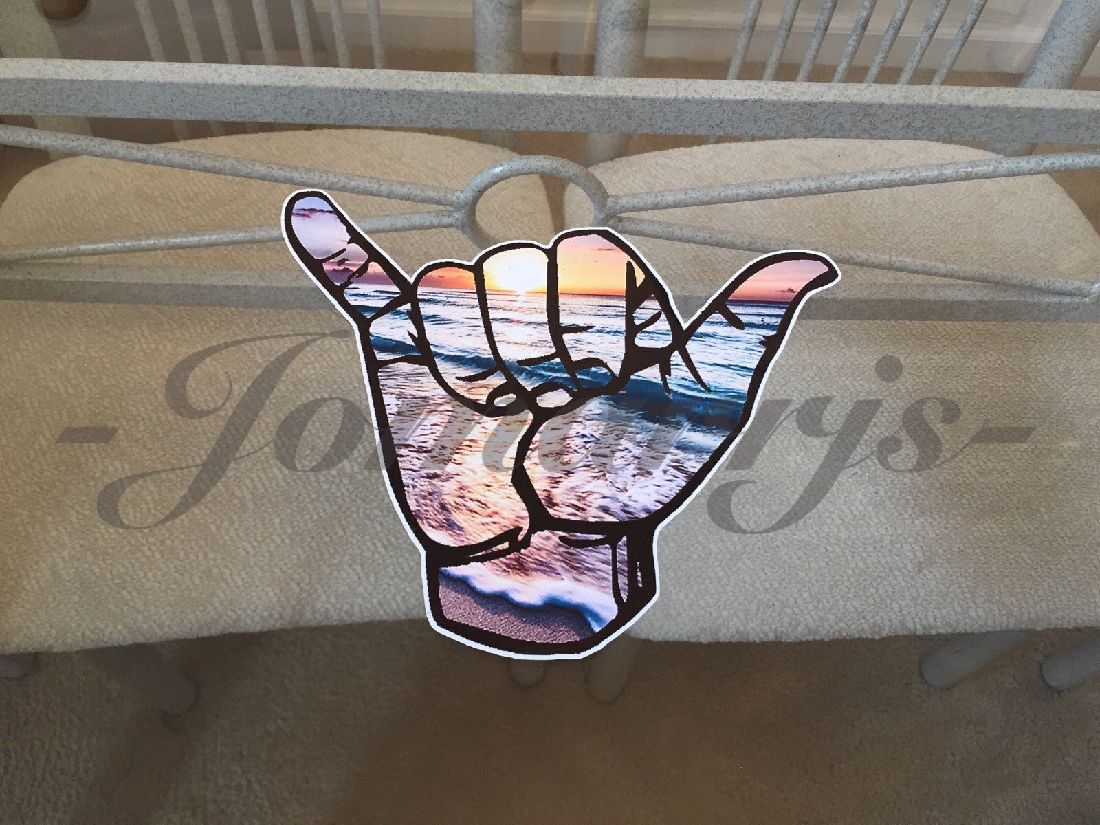 Hang Loose Good Vibes Surfing Beach Scenic Sunset Sticker Decal Shaka ten 10