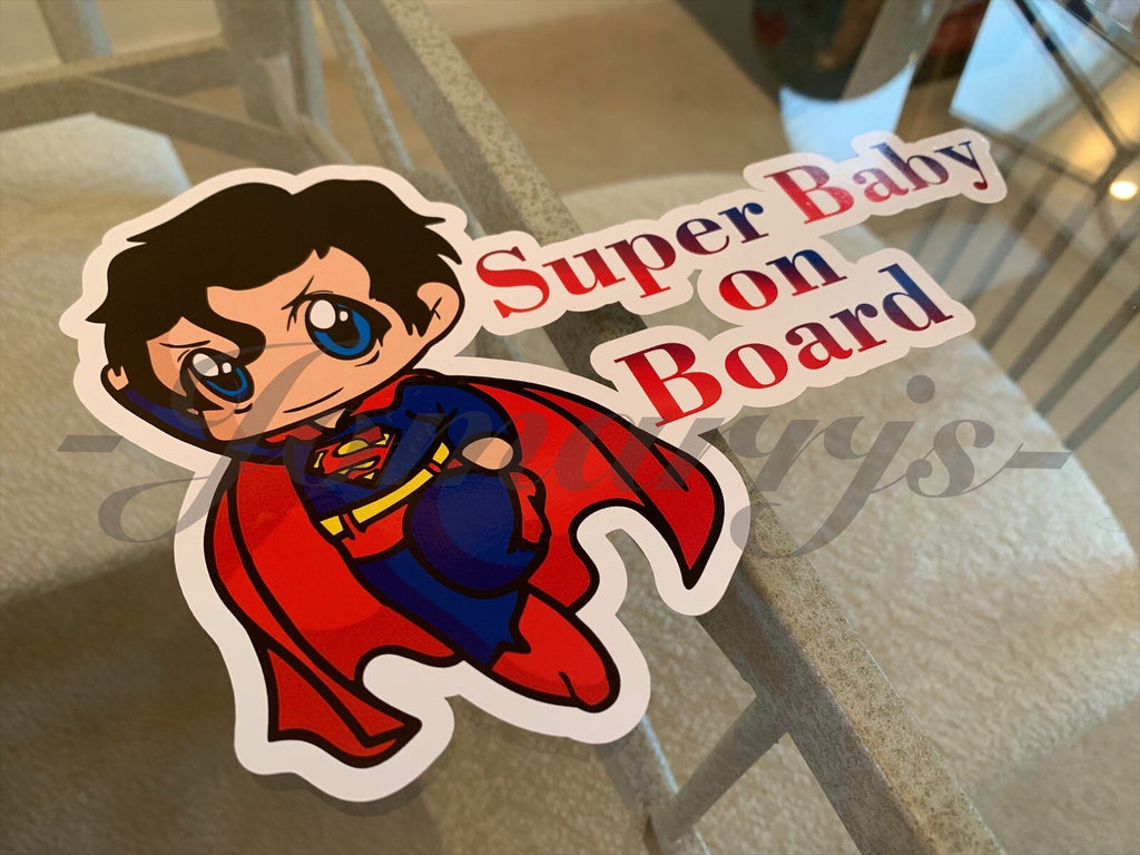 Custom Super Baby (or Kid) on Board Vinyl Sticker Decal Cute Superman dc comics